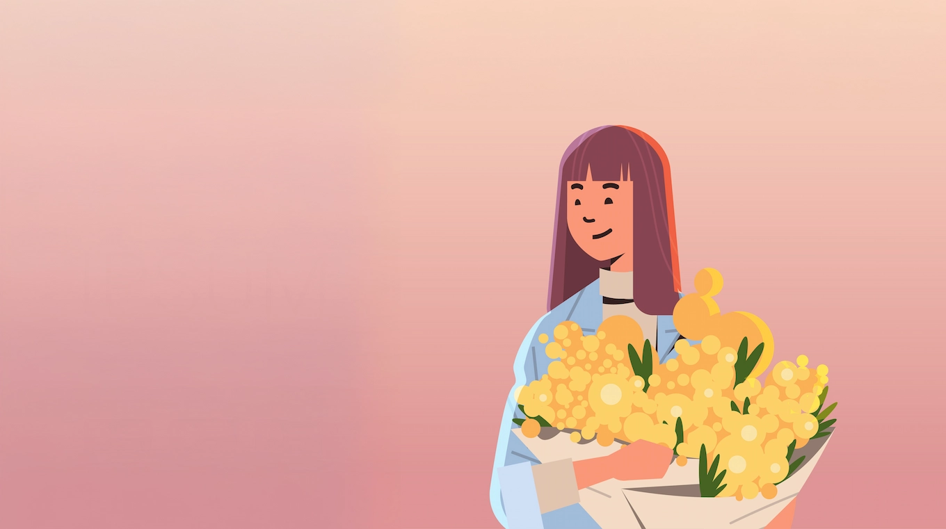 ブーケをもらい幸せそうな様子の女性