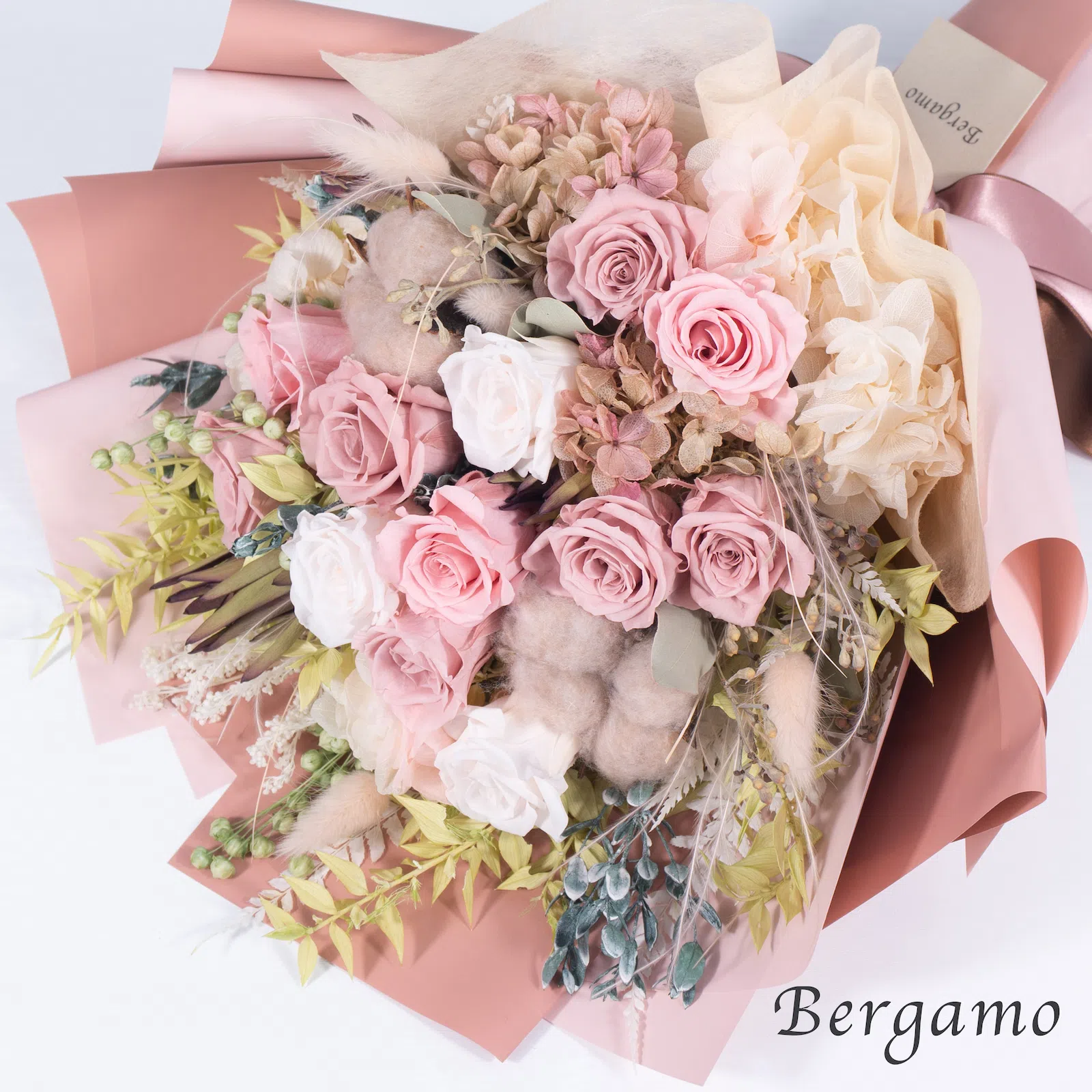 Mauve Pink｜くすみピンクローズ12本の上品なプロポーズブーケ｜Bergamo