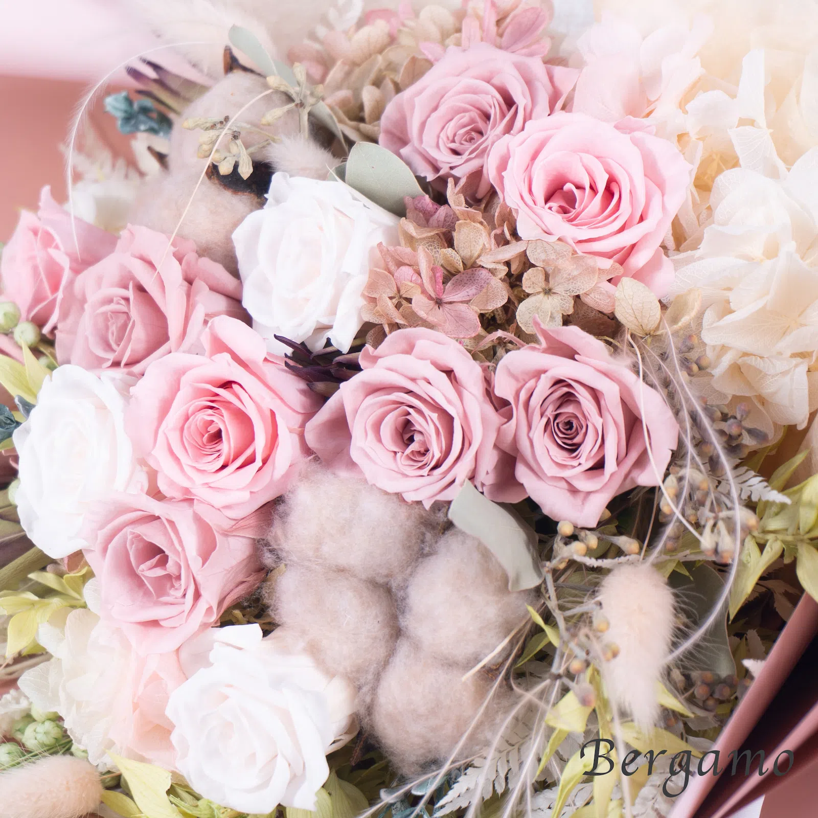 Mauve Pink｜くすみピンクローズ12本の上品なプロポーズブーケ｜Bergamo
