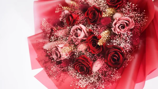 ロゼ｜プリザーブドローズ12本の花束
