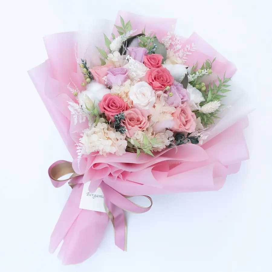 Blossom ピンクのプリザーブドローズ12本の花束
