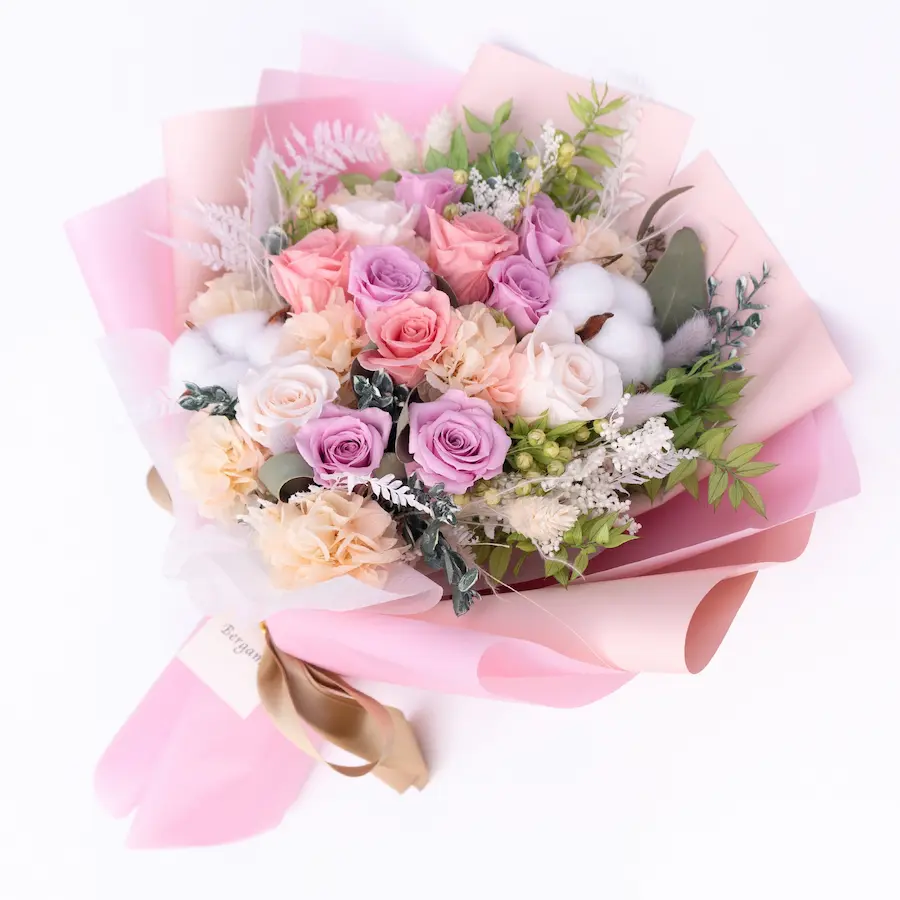 Pastel 淡い色合いのプリザーブドローズ12本の花束