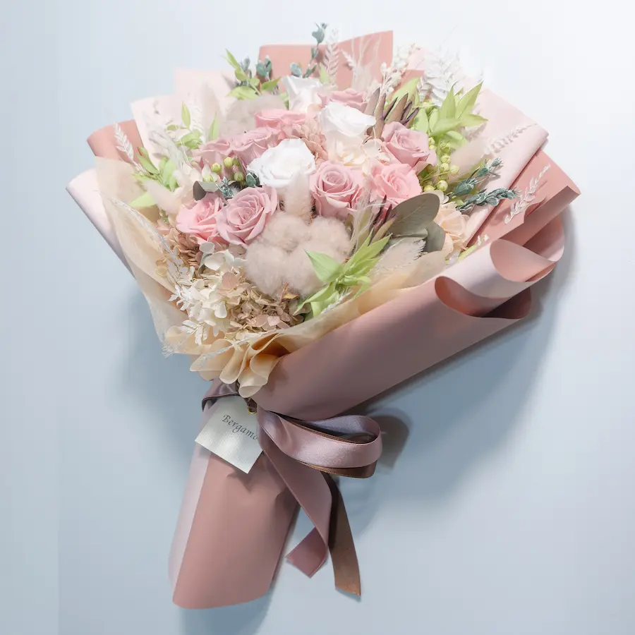 Mauve Pink モーヴピンクのプリザーブドローズ12本の花束